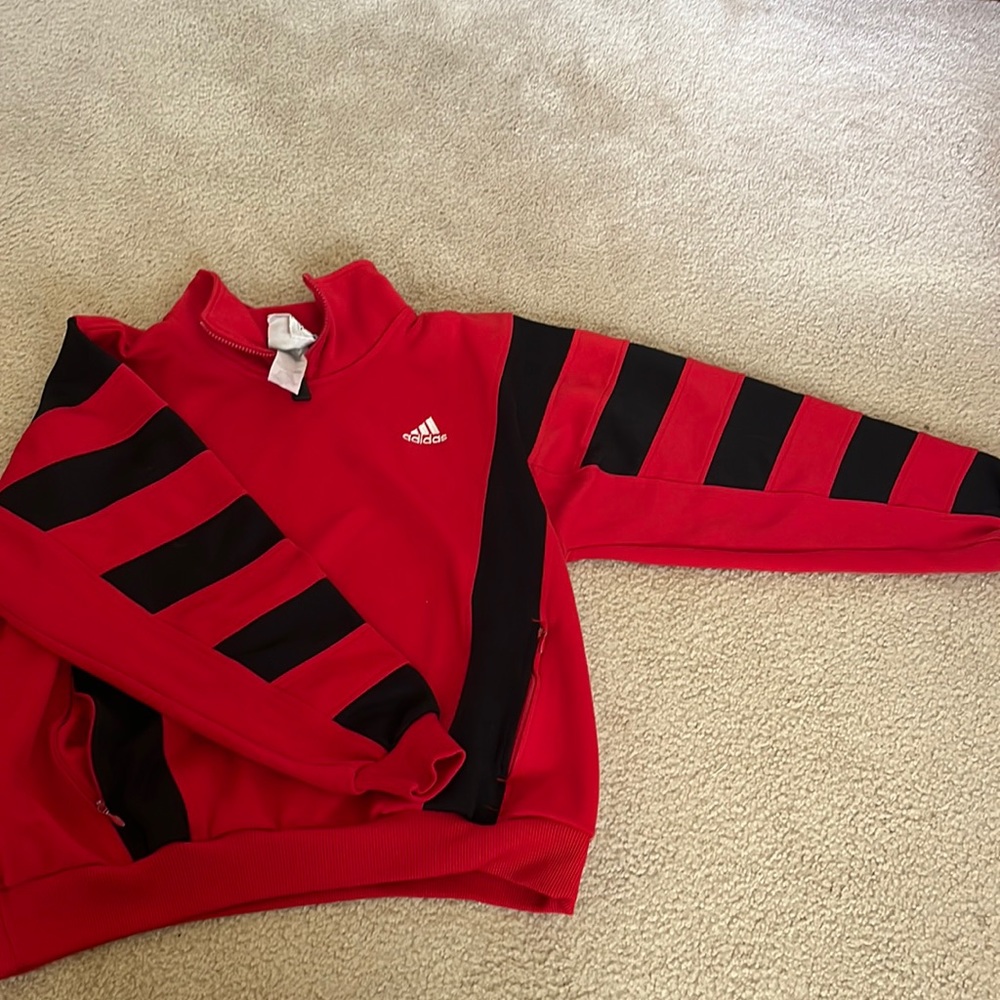 Vintage quarter zip red and black adidas sweatshirt.